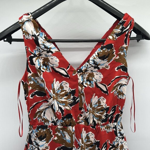 Sam Edelman Women's Size 4 Red Floral Print Asymmetrical Ruffle Midi Dress NWT - Picture 4 of 11